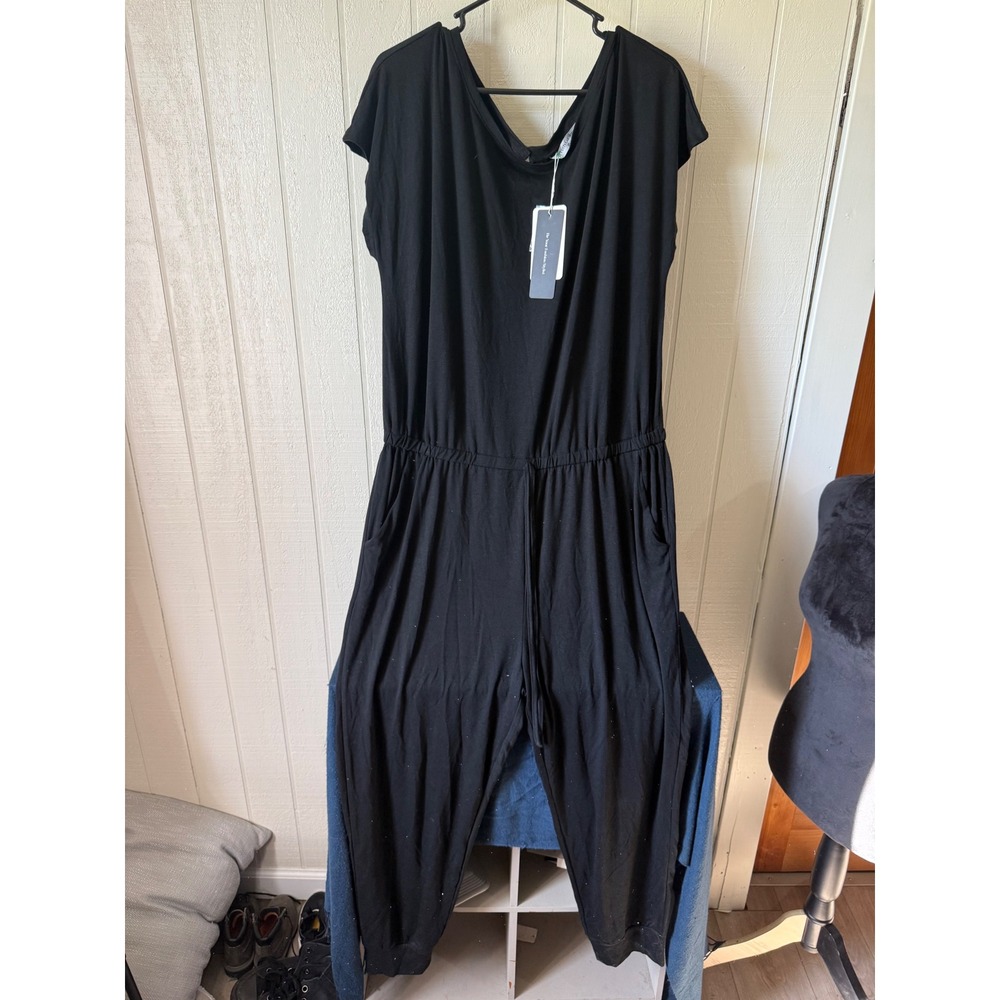 PrettyGarden Womens Black Short Sleeve Jumpsuit Elastic Waist Pockets XXL NWT